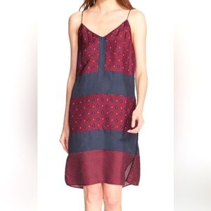 ❤️ RAG & BONE 100% Silk Slip Dress, Sleeveless Burgundy and Navy Print Sz 2